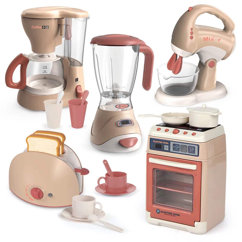 Yalujumb Play Kitchen Toys Pretend Play Kitchen Appliances Toy Set with Coffee Maker Mixer Toaster with Realistic Lights Sounds Birthday Gift for Kids Ages 35 46 68 5 Machine - Image 3