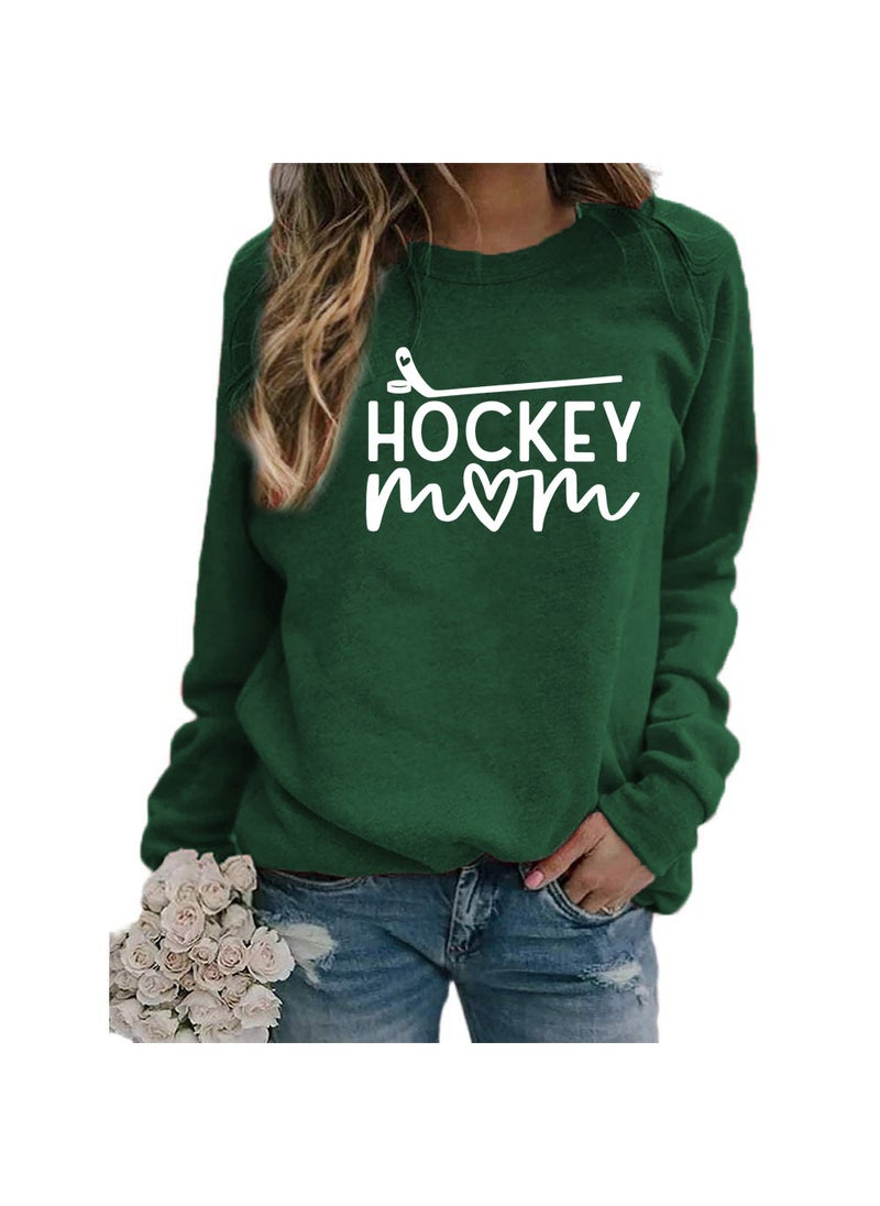 Generic - Hockey Mom Printed Crewneck Sweatshirt Oversized Green (white font) - Image 1