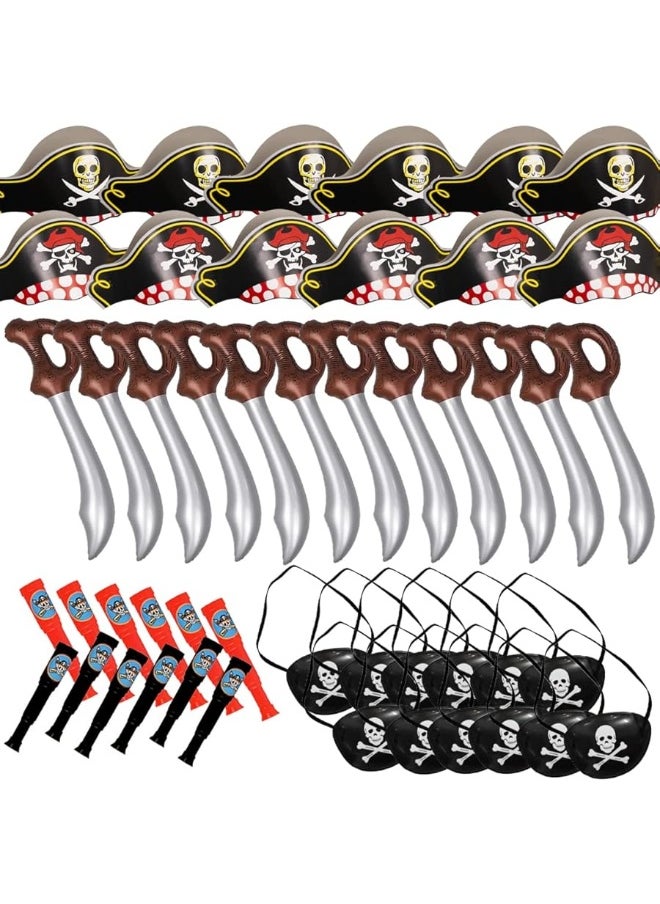 Funny Party Hats - Funny Pirate Party Hats 48 PC Set â€“ Pirate Birthday Party â€“ Pirate Party Favors for Kids - 12 Pirate Hats, 12 Patches, 12 Swords, 12 Telescopes - Image 1