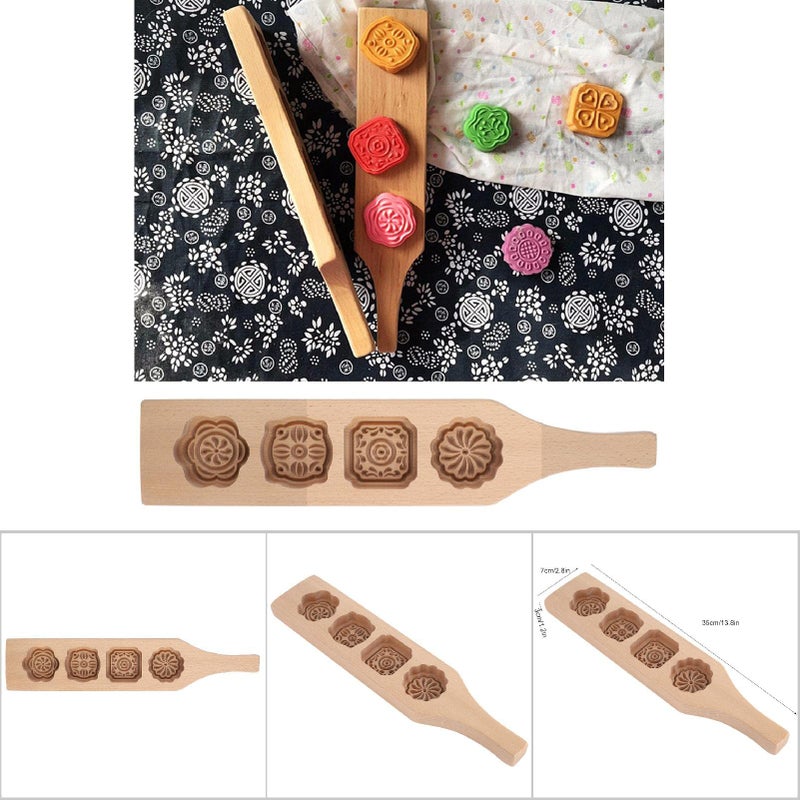 Traditional Wooden Mooncake Mold No 1 Flower Four Piece Mold For Baking Cookies Muffins Pumpkin Pies - Image 5
