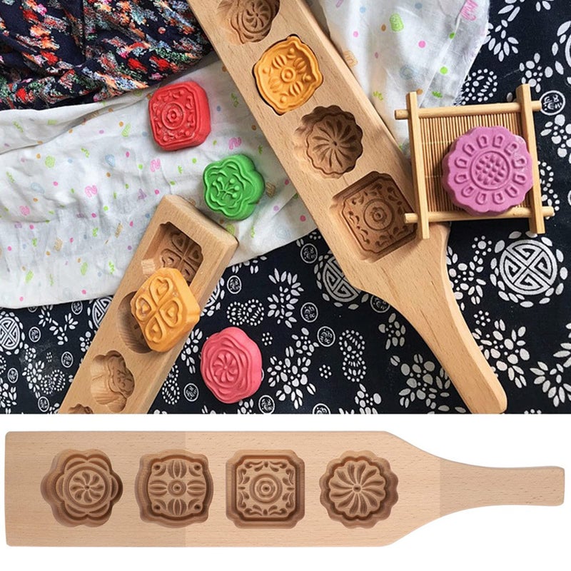 Traditional Wooden Mooncake Mold No 1 Flower Four Piece Mold For Baking Cookies Muffins Pumpkin Pies - Image 4
