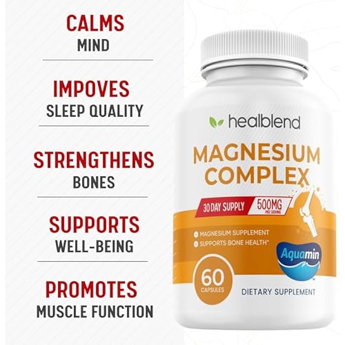 healblend Multi Magnesium Complex Supplement 500mg - 5 Active Bioavailable Forms – Hydroxide, Malate, Oxide, Citrate, Glycinate - Bone, Heart, & Muscle Support - Image 5