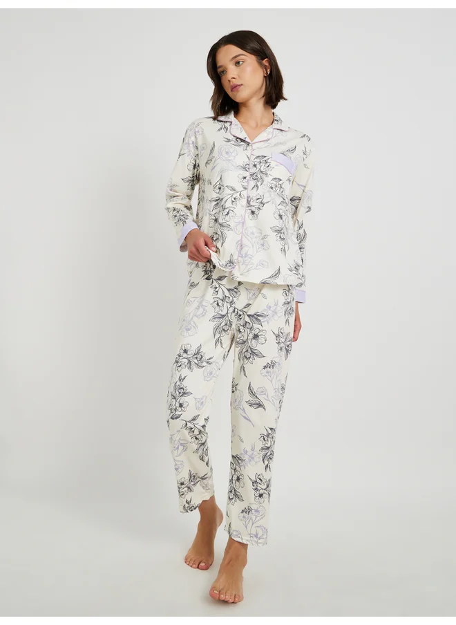 تايك تو Take Two Floral Print Buttoned Shirt and Pyjama Set