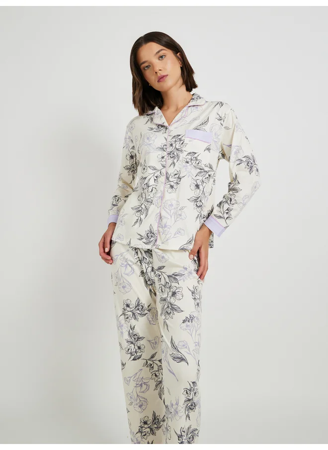 تايك تو Take Two Floral Print Buttoned Shirt and Pyjama Set