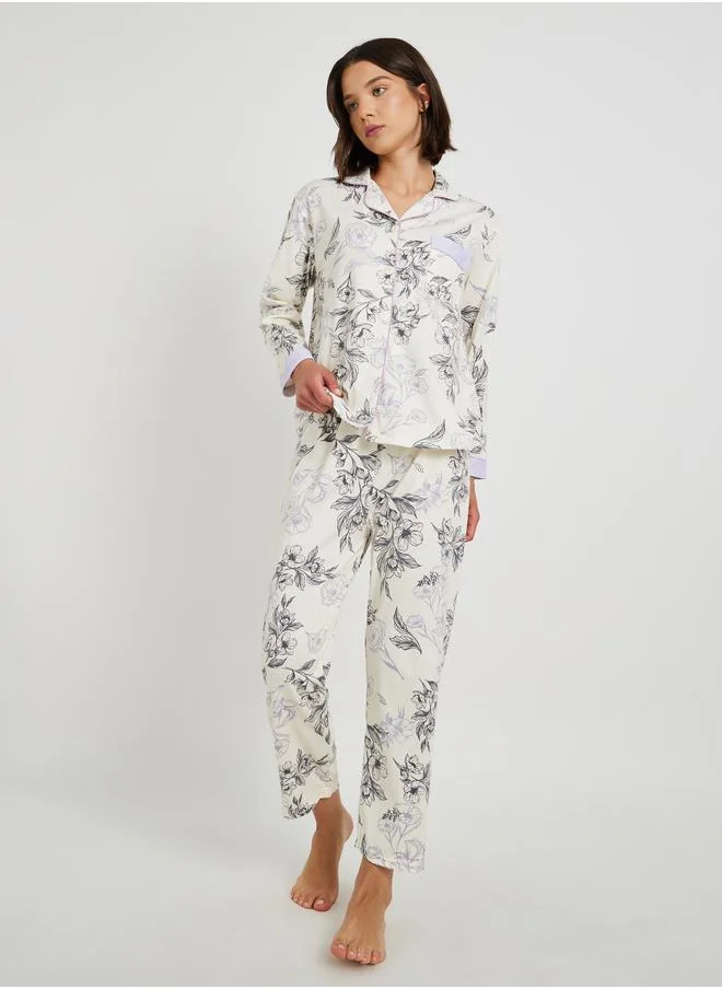 Take Two Take Two Floral Print Buttoned Shirt and Pyjama Set