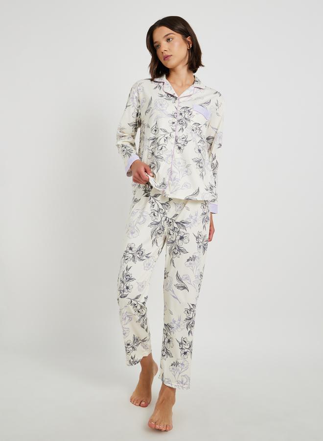 Take Two Take Two Floral Print Buttoned Shirt and Pyjama Set  - Image 1