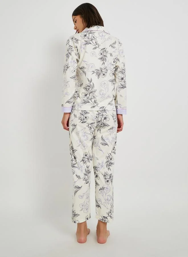 Take Two Take Two Floral Print Buttoned Shirt and Pyjama Set