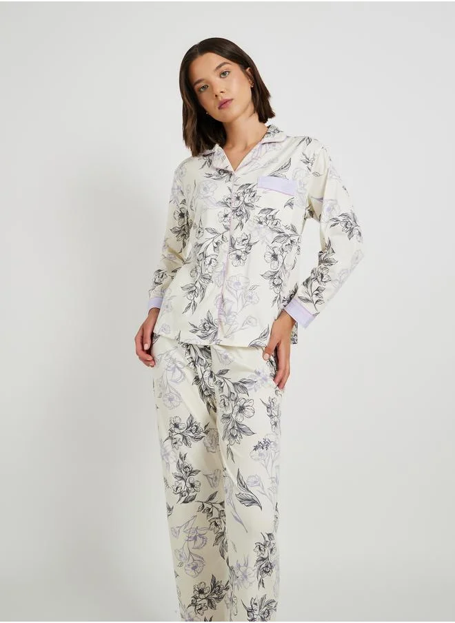 Take Two Take Two Floral Print Buttoned Shirt and Pyjama Set