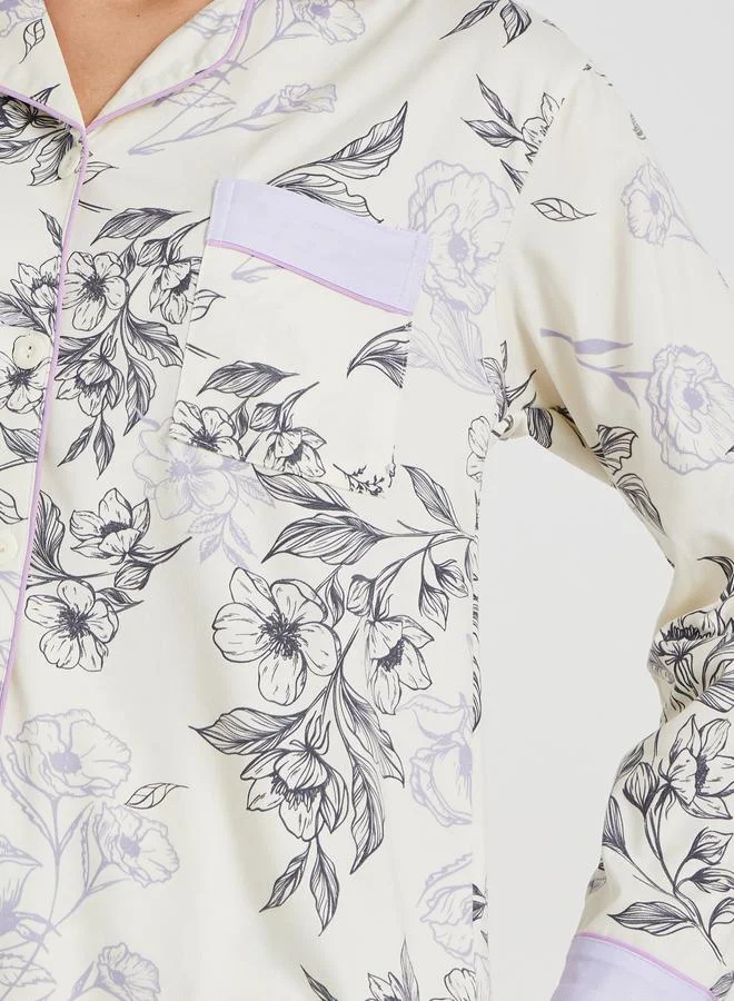 Take Two Take Two Floral Print Buttoned Shirt and Pyjama Set