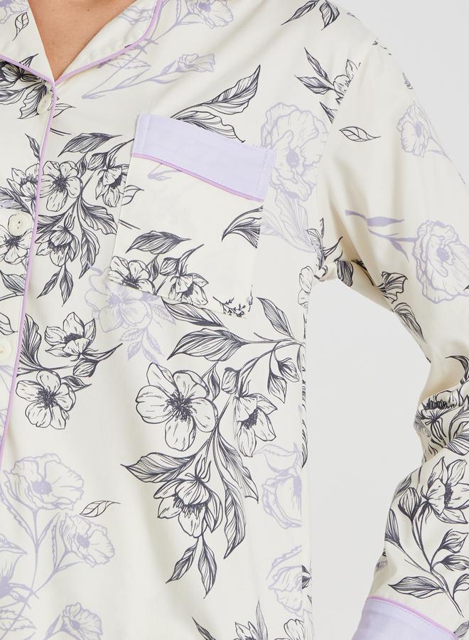 Take Two Take Two Floral Print Buttoned Shirt and Pyjama Set  - Image 3