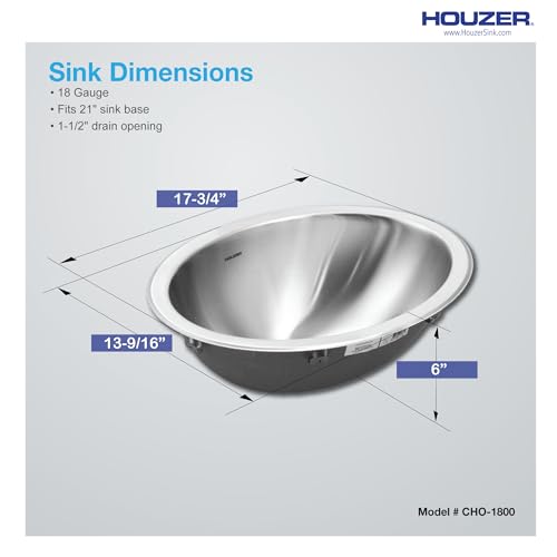 Houzer Opus Stainless Steel Bathroom Sink: 18 Inch Undermount Oval Bowl with Overflow Drain Assembly, Durable & Versatile, Essential for Home & Apartment: CHO-1800-1 - Image 5