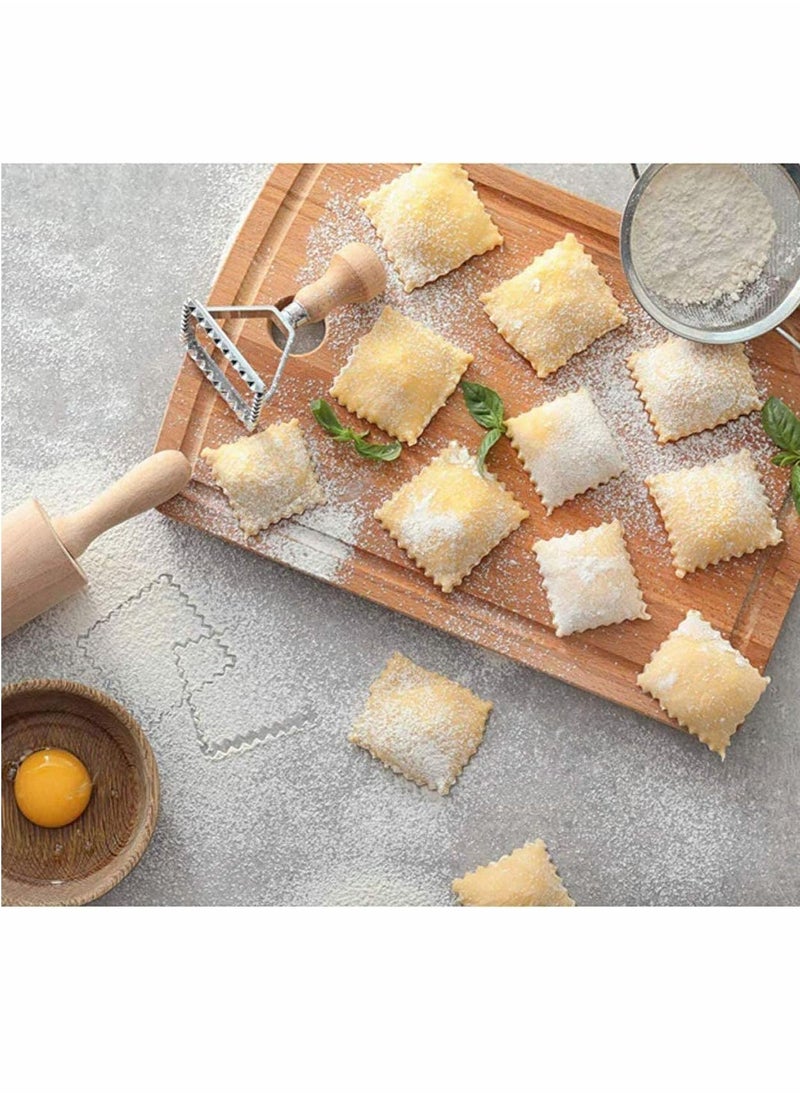 KASTWAVE - Ravioli Cutter Stamps Set, Ravioli Maker Molds & Stamps, Pasta Maker Mold with Wooden Handle and Fluted Edge, for Ravioli, Pasta, Dumplings, Cookies, Baking - Image 1