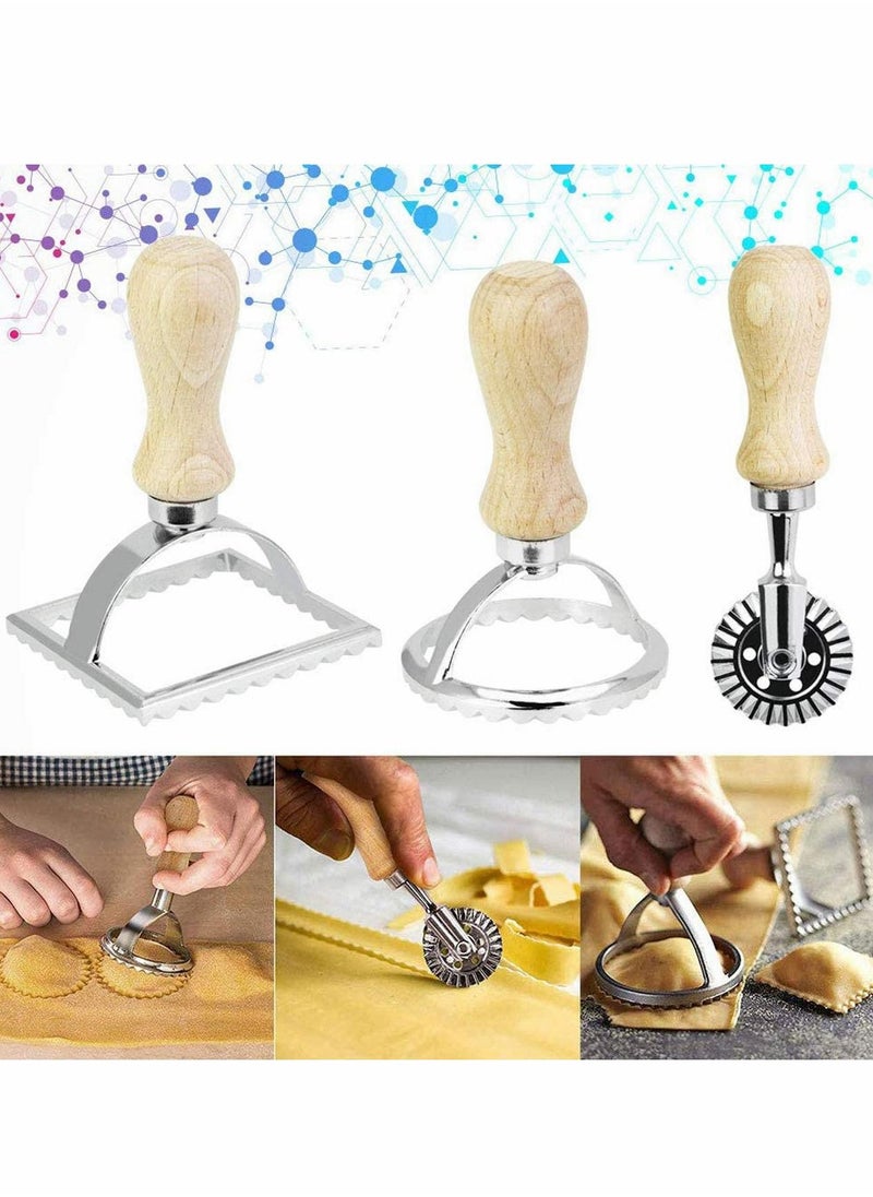 KASTWAVE - Ravioli Cutter Stamps Set, Ravioli Maker Molds & Stamps, Pasta Maker Mold with Wooden Handle and Fluted Edge, for Ravioli, Pasta, Dumplings, Cookies, Baking - Image 1