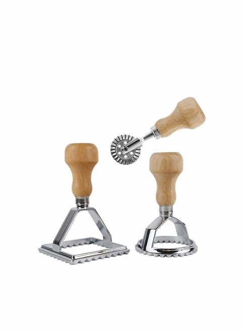 Ravioli Cutter Stamps Set, Ravioli Maker Molds & Stamps, Pasta Maker Mold with Wooden Handle and Fluted Edge, for Ravioli, Pasta, Dumplings, Cookies, Baking