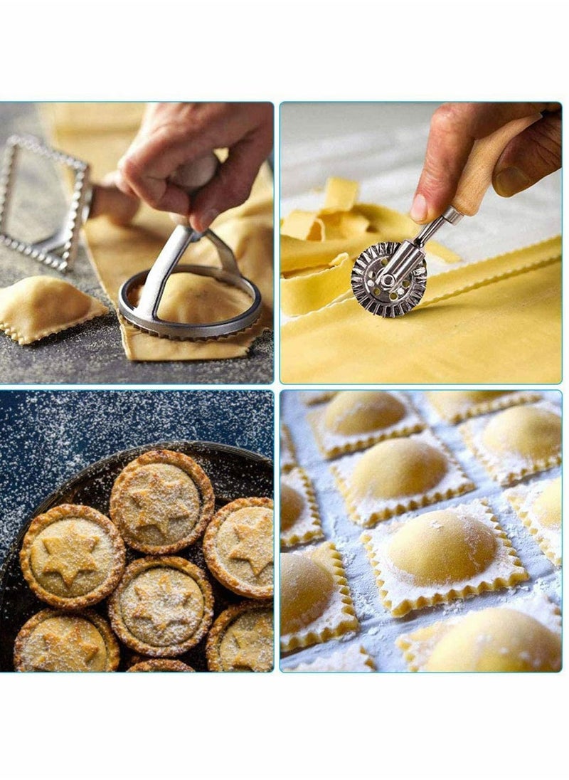 KASTWAVE - Ravioli Cutter Stamps Set, Ravioli Maker Molds & Stamps, Pasta Maker Mold with Wooden Handle and Fluted Edge, for Ravioli, Pasta, Dumplings, Cookies, Baking - Image 1