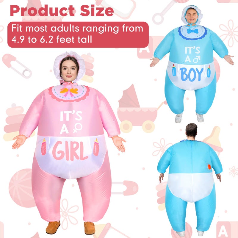 RoundFunny 2 Pcs Inflatable Baby Costume for Adults Blow up Gender Reveal Baby Costume Suit for shower party Halloween Cosplay(Cute) - Image 3