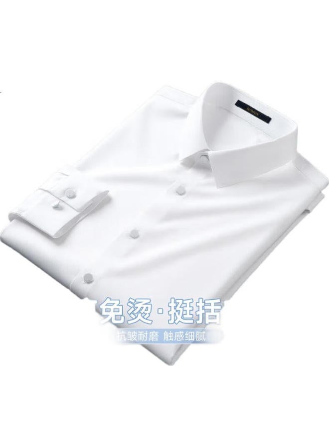 ROMON Wrinkle-Free Men'S Shirt, Seamless Ice Silk Long-Sleeve Shirt, Solid Color Business Casual Elastic Undershirt, Dad'S Top, Men'S Clothing - Image 3