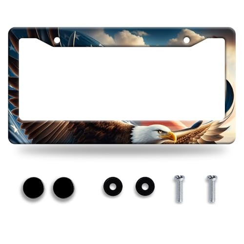 Omw2fyb Personalise American Flag Eagle License Plate Frame Patriotic License Plate Frames Car Stainless Steel Accessories Cars Decor with 2 Holes and Screws Fits Standard Us Vehicles Size 122 X 6 Inches - Image 1