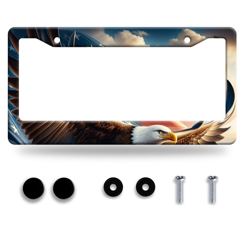 Omw2fyb Personalise American Flag Eagle License Plate Frame Patriotic License Plate Frames Car Stainless Steel Accessories Cars Decor with 2 Holes and Screws Fits Standard Us Vehicles Size 122 X 6 Inches - Image 3