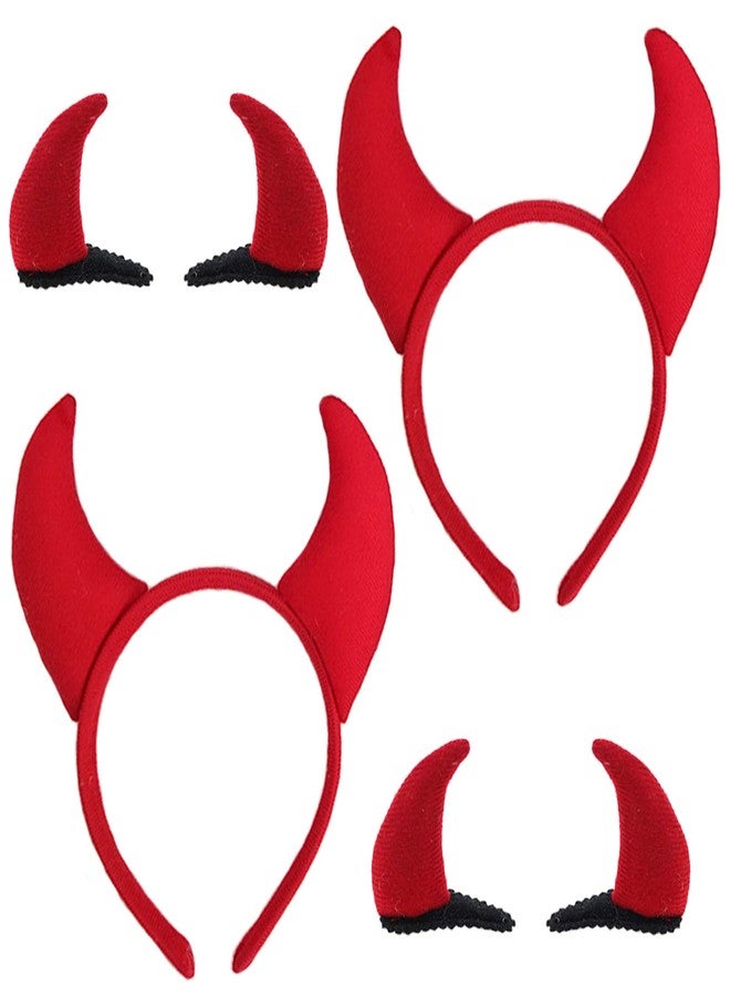 سي بلو طوق رأس على شكل شيطان للهالوين، مشابك شعر، قرون شيطان، آذان شيطان، حلقات شعر، دبابيس شعر، غطاء رأس أحمر منفوش، طوق شعر، ربطات شعر، دبابيس شعر، دبابيس شعر، زينة حفلات نسائية، إكسسوارات شعر للأزياء التنكرية، عبوة من 4 قطع - Image 1