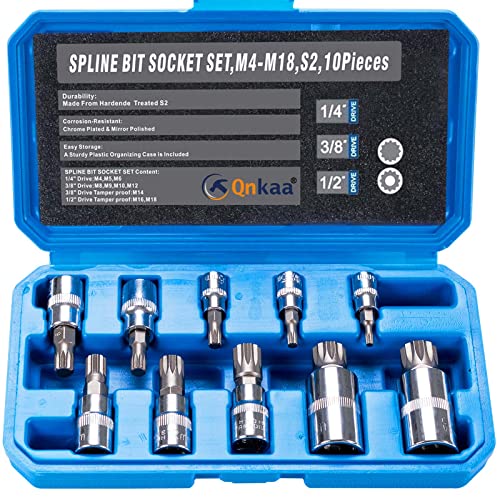 Qnkaa Spline Socket Bit Set 10pcs Square Triple Silver M4 - M18 - Image 1