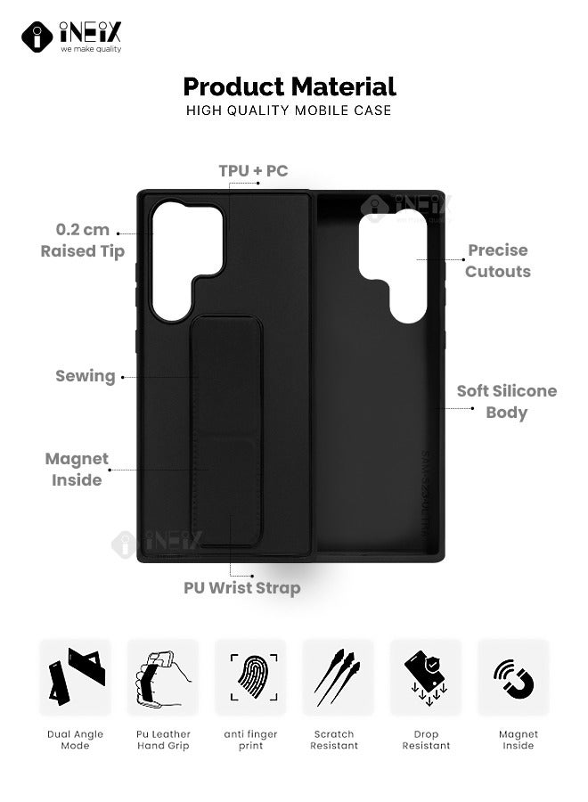 إينيكس جراب حماية 3 في 1 مغناطيسي ذو مسند للهاتف وسوار لأصابع اليد لهاتف سامسونج جالكسي اس 23 الترا- أسود - Image 2