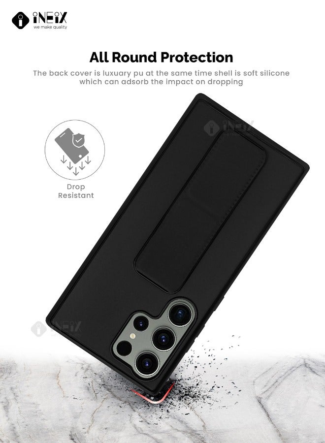 إينيكس جراب حماية 3 في 1 مغناطيسي ذو مسند للهاتف وسوار لأصابع اليد لهاتف سامسونج جالكسي اس 23 الترا- أسود - Image 5