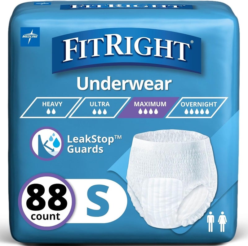 Medline Protection Plus Super Protective Adult Underwear Small 2028 Inch WaistAbsorbency for Incontinence 88 Count 4 Packs of 22