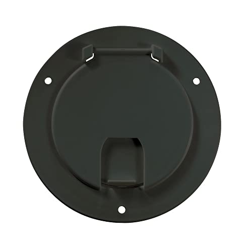 RV Designer B113, Round Electrical Cable Hatch, Deluxe, Replaceable Lid, 5.2 inch Diameter, Black - Image 1