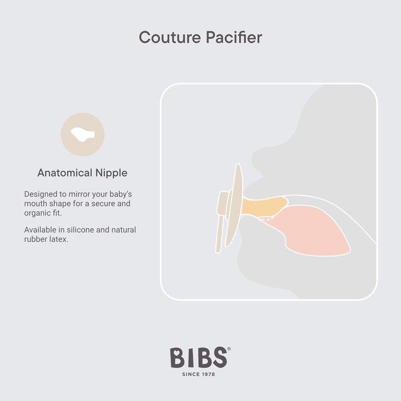 BIBS Pacifiers  Couture Collection  BPAFree Anatomical Nipple  Silicone  Made in Denmark  Set of 2 IronBaby Blue Color Premium Soothers  Size 06 Months - Image 4