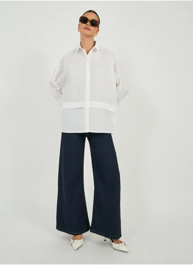 Styli Oversized Buttoned Shirt with Panel Detail