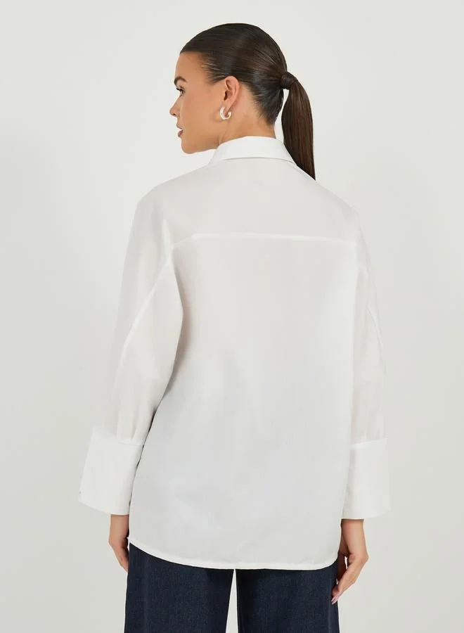 Styli Offwhite Styli Oversized Buttoned Shirt with Panel Detail for Women | Best Price UAE