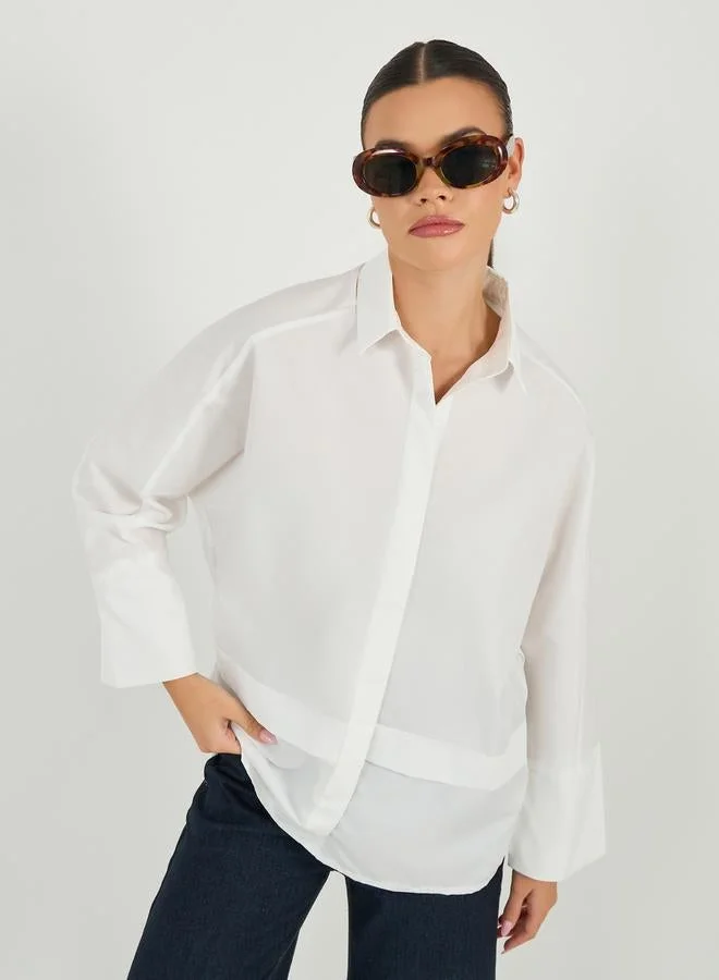 Styli Offwhite Styli Oversized Buttoned Shirt with Panel Detail for Women | Best Price UAE