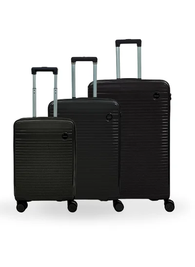 GIORDANO Giordano Pathfinder PP Hardcase Unbreakable Travel Luggage Set, Durable Lightweight 4 Double Wheels Smooth Rolling 3 Piece Suitcase, Secure Lock Travel Bag Black.