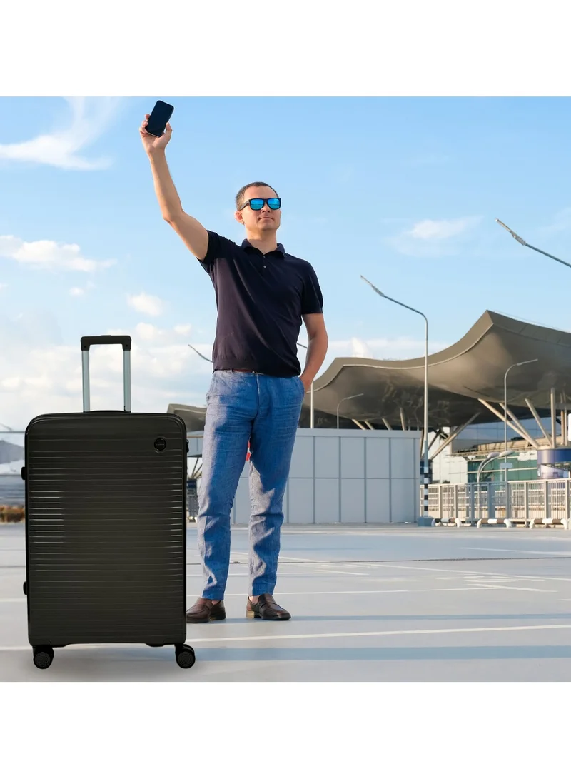 GIORDANO Giordano Pathfinder PP Hardcase Unbreakable Travel Luggage Set, Durable Lightweight 4 Double Wheels Smooth Rolling 3 Piece Suitcase, Secure Lock Travel Bag Black.