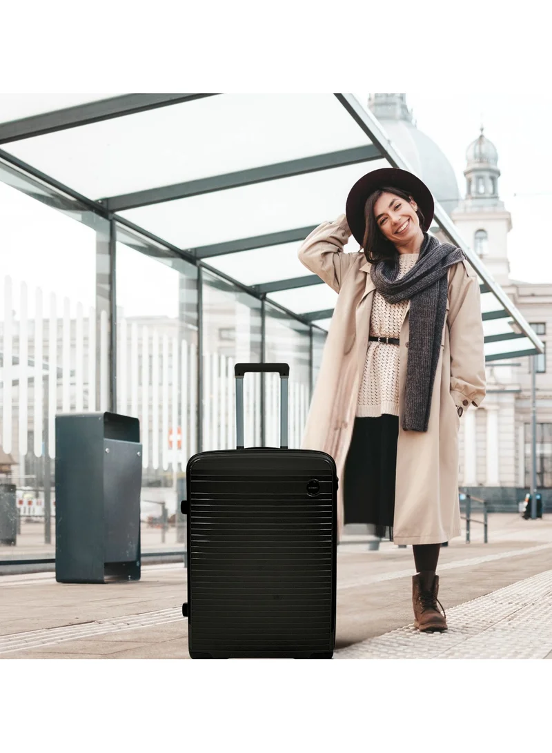 GIORDANO Giordano Pathfinder PP Hardcase Unbreakable Travel Luggage Set, Durable Lightweight 4 Double Wheels Smooth Rolling 3 Piece Suitcase, Secure Lock Travel Bag Black.