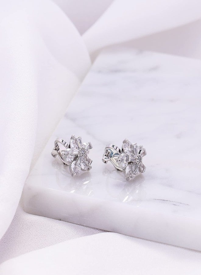 يوكول أقراط YOQUCOL على شكل زهرة ندفة ثلجية مرصعة بكريستال الزركونيا المكعب، بمشبك، بدون ثقب، للنساء - Image 3