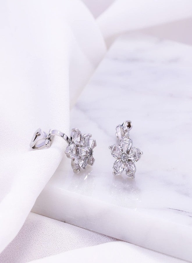 يوكول أقراط YOQUCOL على شكل زهرة ندفة ثلجية مرصعة بكريستال الزركونيا المكعب، بمشبك، بدون ثقب، للنساء - Image 4