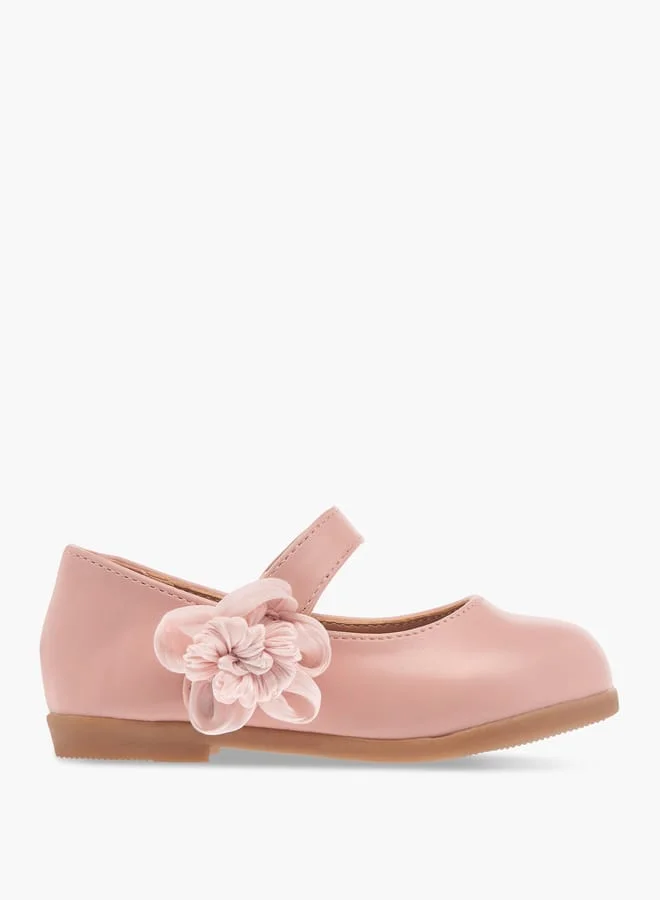 Flora Bella By Shoexpress Girls Floral Accent Detail Mary Jane Shoes with Hook and Loop Closure