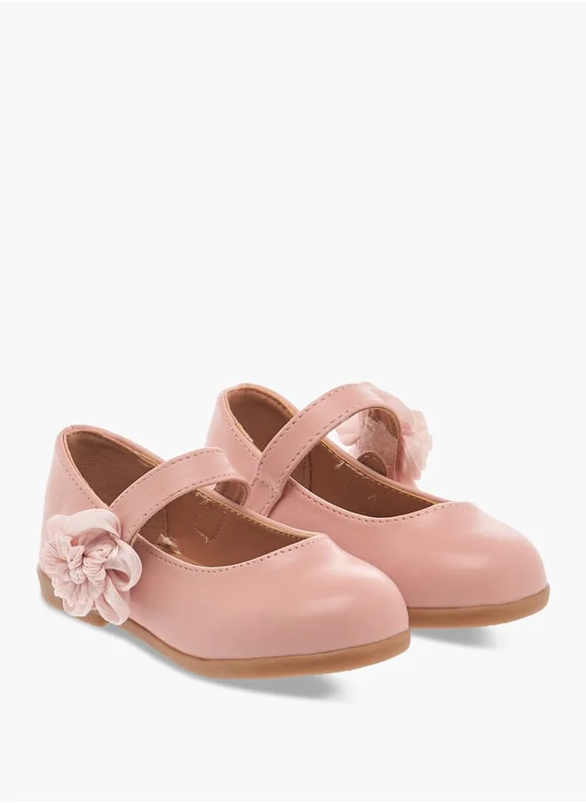 Flora Bella By Shoexpress Girls Floral Accent Detail Mary Jane Shoes with Hook and Loop Closure