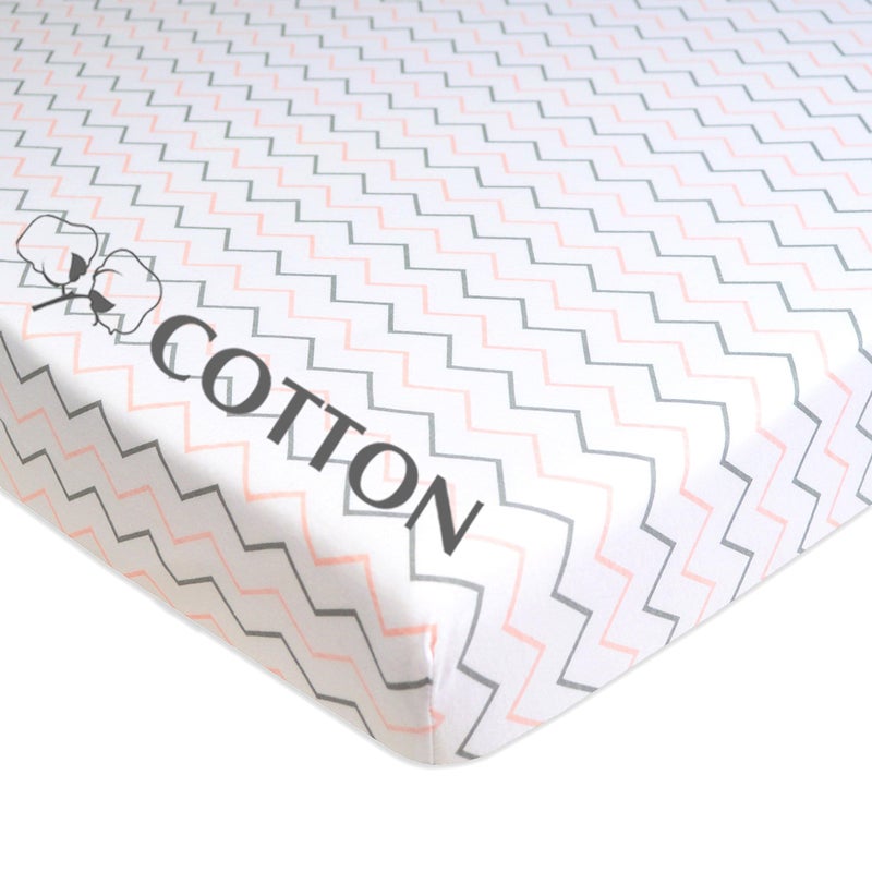 American Baby Company 100% Natural Cotton Fitted Pack and Play Sheet 39" x 27" - Soft & Breathable Pack N Play Sheet for Playpen, Playard & Mini Crib Mattress, Pink Zigzag, for Boys & Girls - Image 2