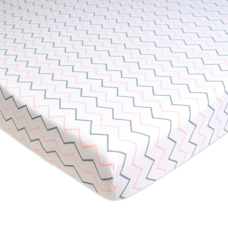 American Baby Company 100% Natural Cotton Fitted Pack and Play Sheet 39" x 27" - Soft & Breathable Pack N Play Sheet for Playpen, Playard & Mini Crib Mattress, Pink Zigzag, for Boys & Girls - Image 1