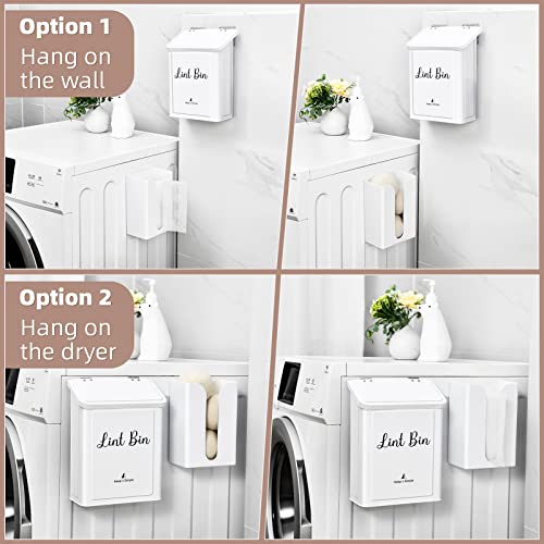 SUBEKYU Magnetic Lint Bin and Dryer Sheet Holder Set for Laundry Room, Metal Lint Trash Can with Lid and Lint Box Magnetic for Mounting on Dryer,Wall Mount Lint Bin for Laundry Room,White - Image 5