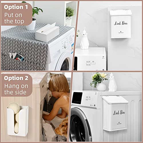 SUBEKYU Magnetic Lint Bin and Dryer Sheet Holder Set for Laundry Room, Metal Lint Trash Can with Lid and Lint Box Magnetic for Mounting on Dryer,Wall Mount Lint Bin for Laundry Room,White - Image 4