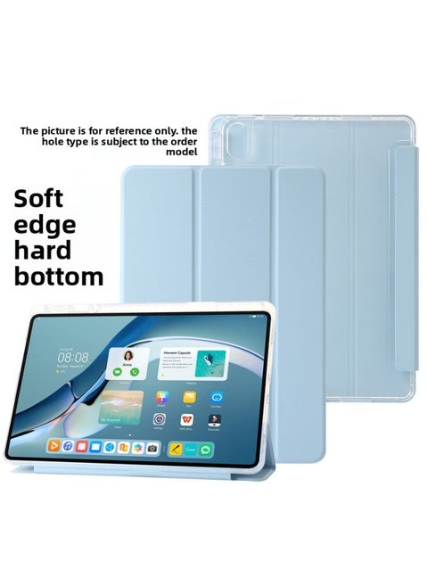 Applicable To For Huawei MatePad Pro 2024 Air 11.5 Acrylic Flat Leather Case Anti-bending With Pen Slot-Color:White Ice Blue [with Pen Slot Soft Edge Hard Bottom High Transparent Acrylic]]-Applicable Model:For Huawei MatePad 2023 Models/Air(11.5-inch) Universal