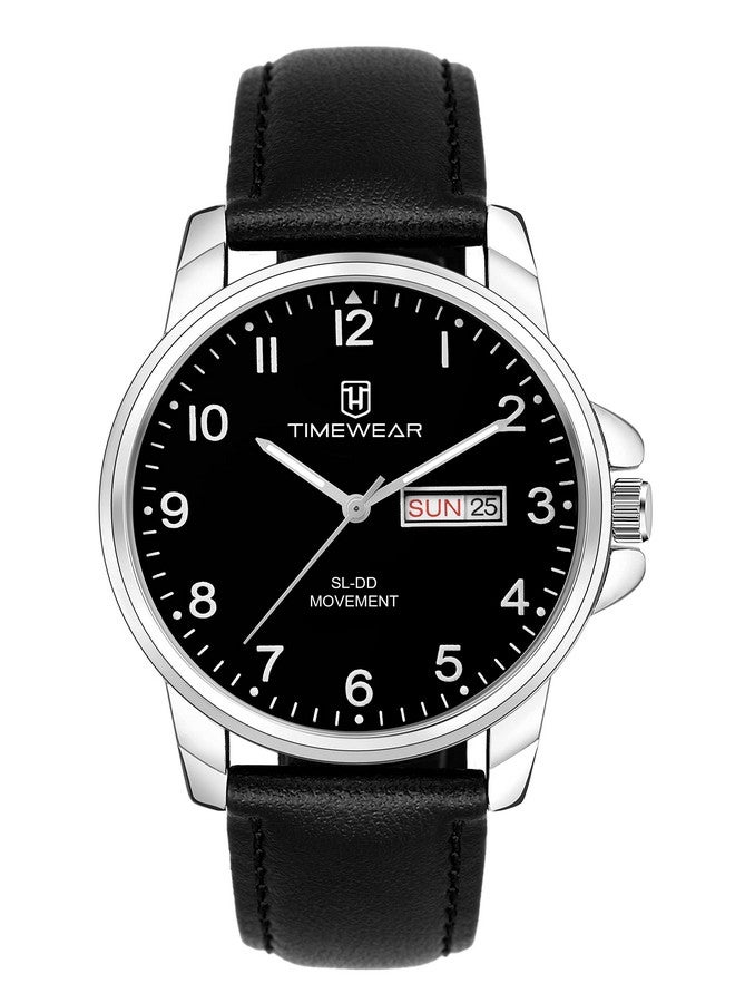 TIMEWEAR Analog New Track Number Dial Day Date Functioning Black Leather Strap Watch for Men - Image 2