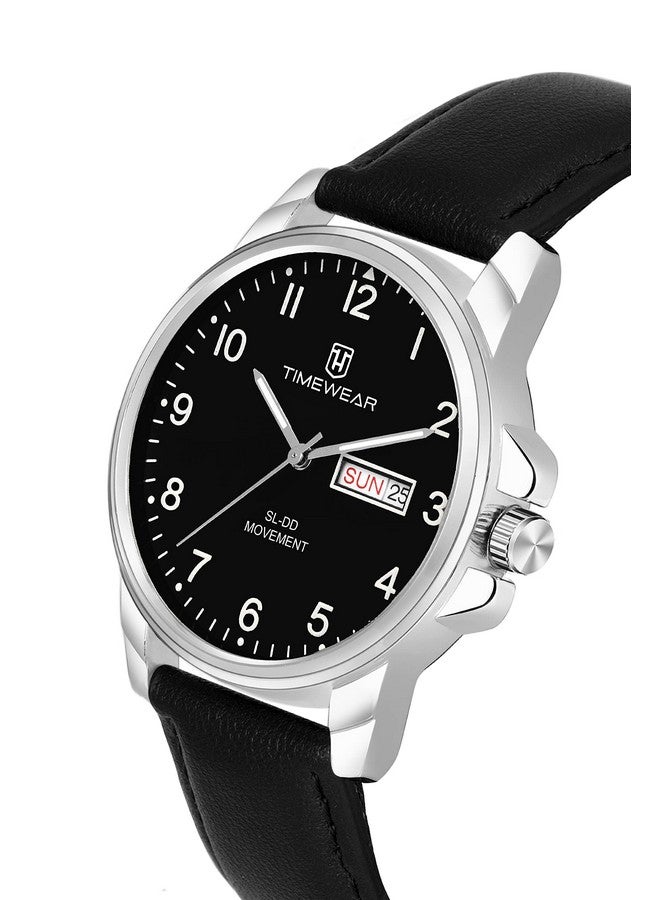 TIMEWEAR Analog New Track Number Dial Day Date Functioning Black Leather Strap Watch for Men - Image 4