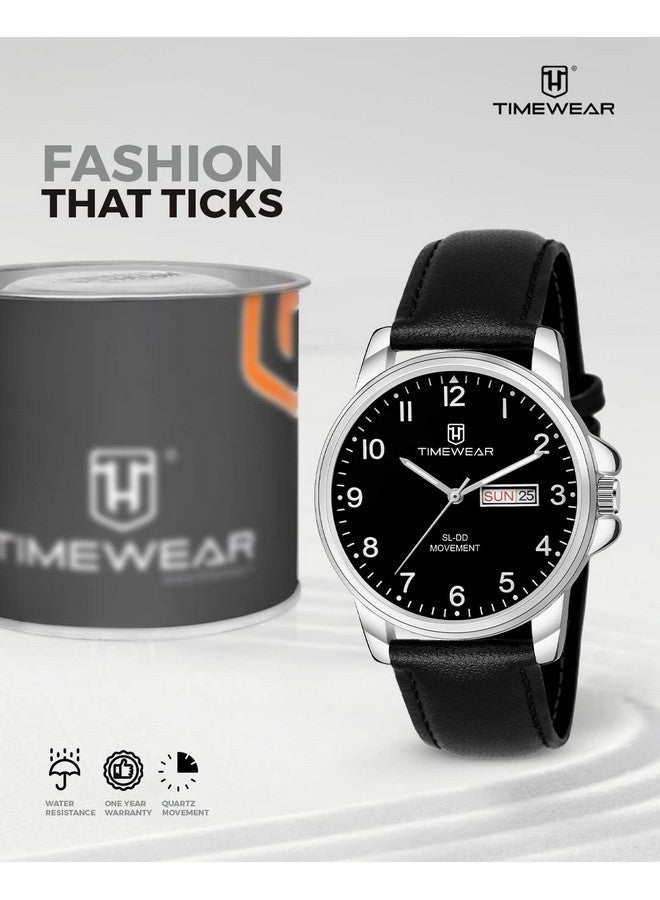 TIMEWEAR Analog New Track Number Dial Day Date Functioning Black Leather Strap Watch for Men - Image 3