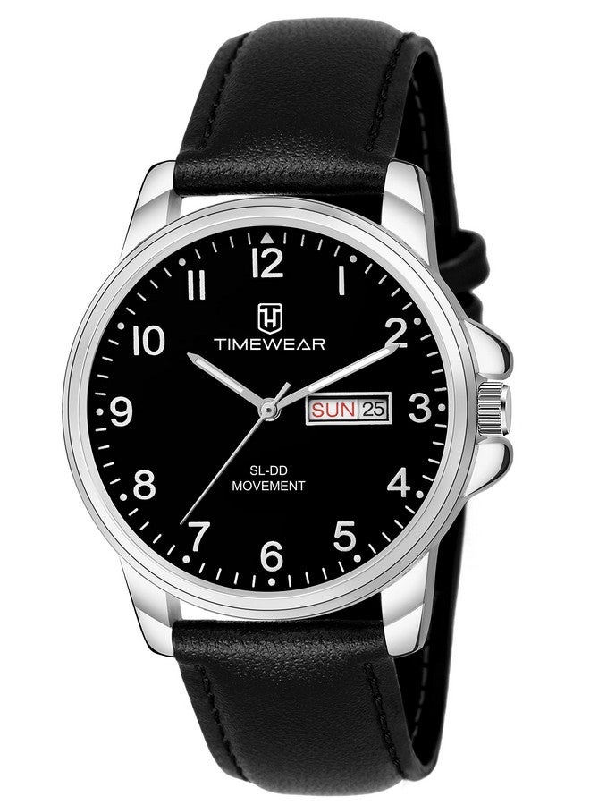 TIMEWEAR Analog New Track Number Dial Day Date Functioning Black Leather Strap Watch for Men - Image 1