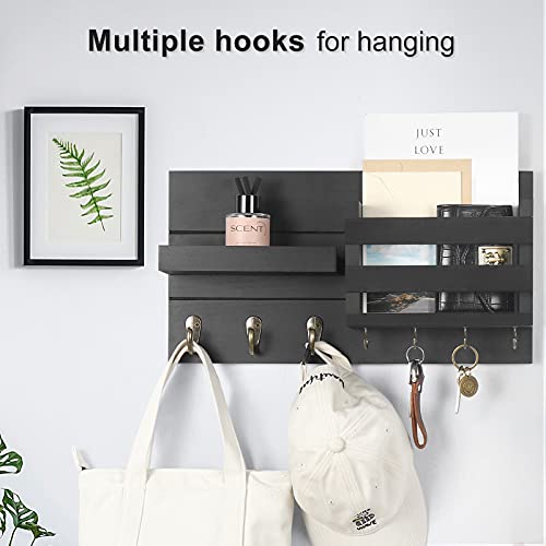 Lwenki Mail Organizer for Wall Mount – Key Holder with Shelf Includes Letter Holder and Hooks for Coats, Dog Leashes – Rustic Wood with Flush Mounting Hardware (16.5” x 8.7” x 3.5”) - Image 3